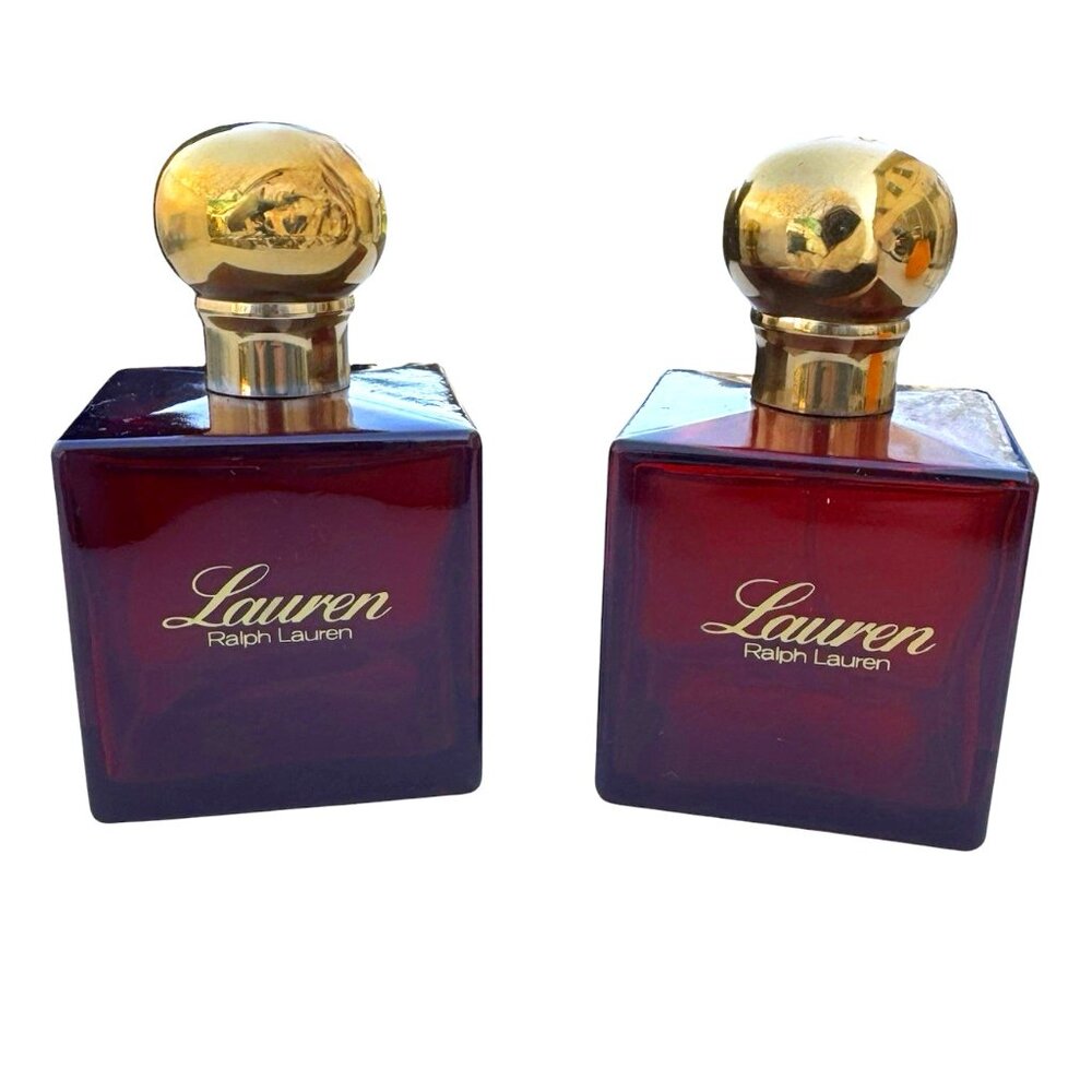 Lot of 2 Vintage Ralph Lauren 4 oz LAUREN Ruby Red Glass Cube Perfume EMPTY